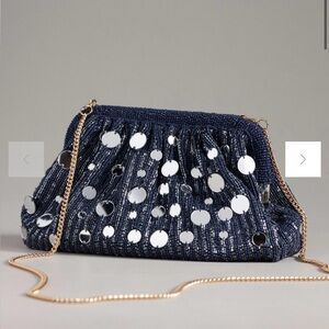 FLAW Anthropologie Beaded Clutch navy blue brand new summer 2024